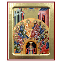 Икона Сошествия Святого Духа, на дереве, золочение (поталь), 12,5х16 см