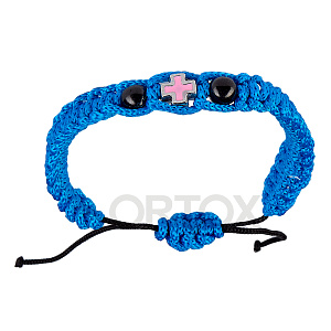 Браслет плетеный с крестиком, синий (регулируемый размер)