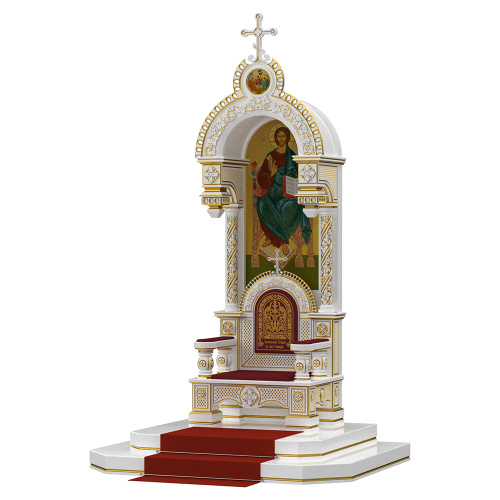 Архиерейский трон с сенью "Романовский" белый с золотом (патина), 113х89х351 см фото 3