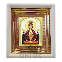Икона Божией Матери "Неупиваемая Чаша", 18х20 см, белый деревянный киот