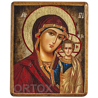 Икона Божией Матери "Казанская", 9,5х12,5 см, под старину, холст