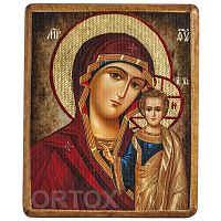 Икона Божией Матери "Казанская", 9,5х12,5 см, под старину, холст