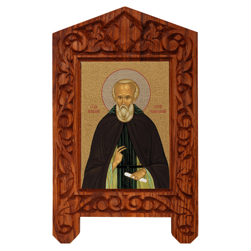 Икона преподобного Сергия Радонежского на резной доске "Суздальская", холст с золочением фото 2