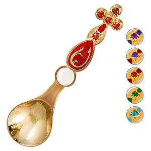 Лжица малая из ювелирного сплава в позолоте, с фианитами и эмалью, длина 6,5 см (красные фианиты, красная эмаль)