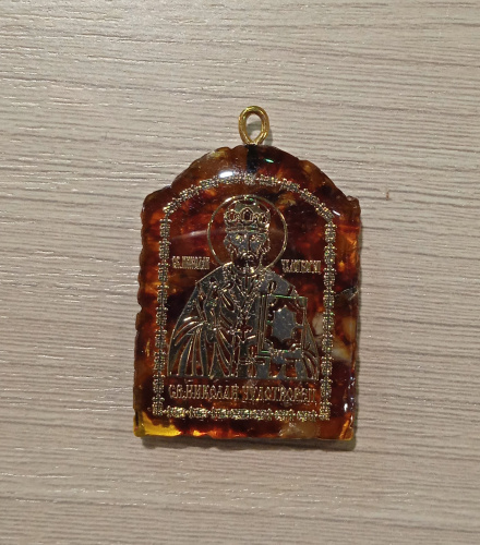 Образок нательный с ликом святителя Николая Чудотворца, арочной формы, 2,2х3,2 см, У-0494 фото 2