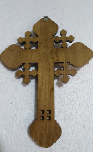 Крест настенный деревянный с распятием из цинкового сплава, 19,5х27 см, У-0836 фото 3