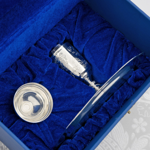 Елейница / чаша для елеопомазания из ювелирного сплава с тарелочкой, серебрение, фианиты фото 7