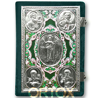 Евангелие напрестольное зелёное, оклад "под серебро", бархат, эмаль, 24х31 см