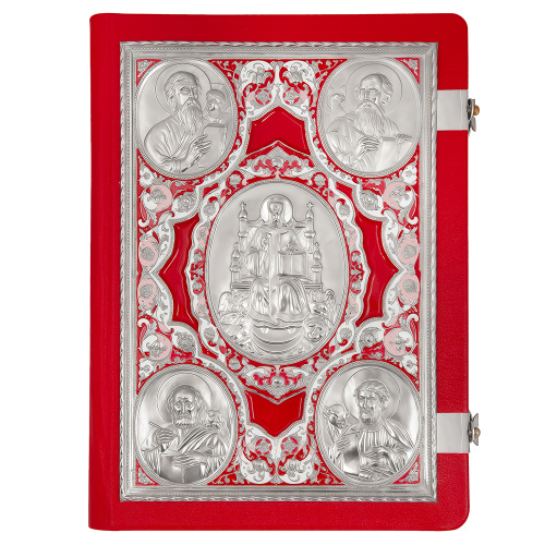 Апостол красный, оклад "под серебро", кожа, эмаль, 23х30 см, У 12-053