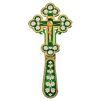 Крест требный, цинковый сплав, зеленая и белая эмаль, 7,5х17 см