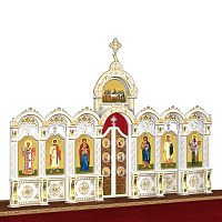 Иконостас "Благовещенский" одноярусный белый с золотом (патина), 664х449х28 см
