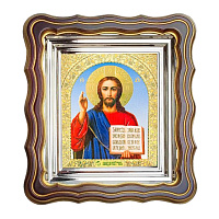 Икона Спасителя "Господь Вседержитель", 25х28 см, патинированная багетная рамка №2