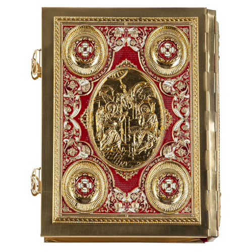 Евангелие напрестольное красное, полный оклад "под золото", 24х31 см фото 7 Евангелие напрестольное красное, полный оклад "под золото", 24х31 см фото 7