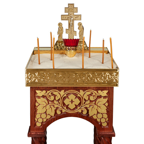 Панихидный стол песковой "Суздальский", цвет "кипарис" с золотом (поталь), колонны, резьба, 46х46х100 см фото 8