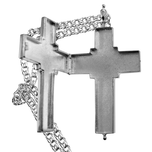 Крест-мощевик наперсный латунный в серебрении с цепью, 6,5х9 см фото 7