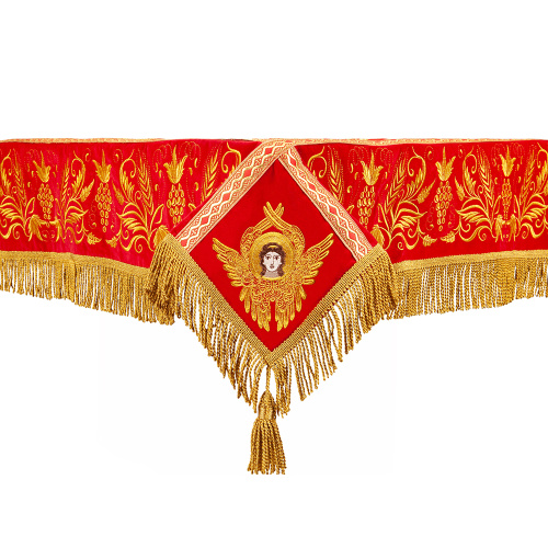 Пелена на престол красная с золотой вышивкой, парча, 130х130 см фото 3