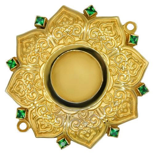 Мощевик накладной из ювелирного сплава в позолоте с фианитами №3, Ø 50/12 мм