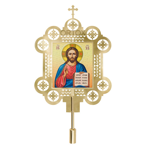 Запрестольные крест и икона с ликами Спасителя и Божией Матери "Владимирская", комплект, латунь фото 4
