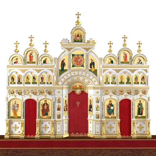 Иконостас "Рождественский" четырехъярусный белый с золотом (поталь), 848,5х763х53 см фото 3