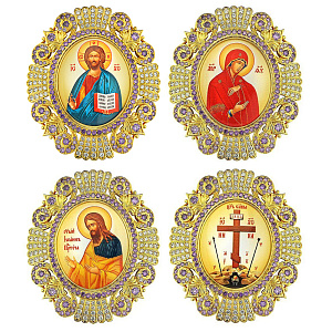 Накладки на митру (комплект из 4 штук) из ювелирного сплава в позолоте, с фианитами, №9 (металл)