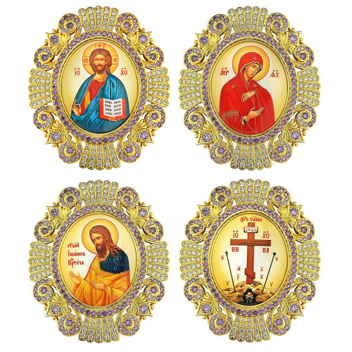 Накладки на митру (комплект из 4 штук) из ювелирного сплава в позолоте, с фианитами, №9