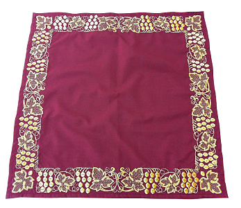 Плат для причастия бордовый с золотой вышивкой, хлопок, 35х35 см (рисунок "Виноград")