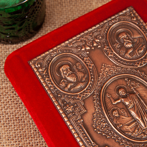 Евангелие требное малое красное, оклад "под бронзу", бархат, 12х16 см фото 6