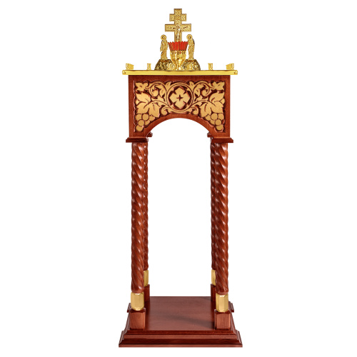 Панихидный стол на 36-50 свечей "Суздальский", цвет "кипарис" с золотом (поталь), колонны, резьба, 46х46х100 см фото 2
