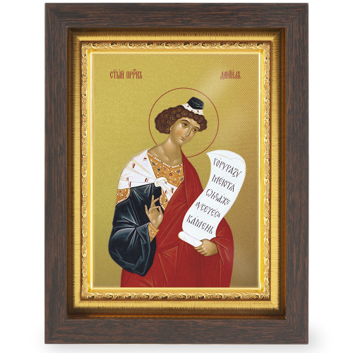 Икона святого пророка Даниила, в узком багете, цвет "темный дуб", на холсте, с золочением фото 2