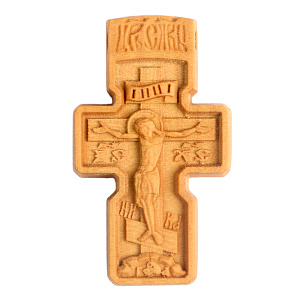 Деревянный нательный крестик «Северный» с распятием четырехконечный, цвет светлый, высота 4,2 см (резной)