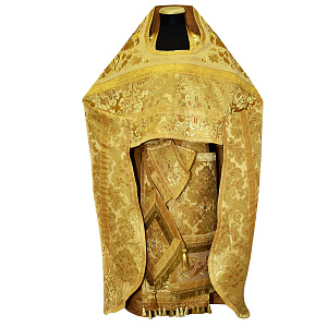 Иерейское облачение желтое с иконой Спасителя "Спас Нерукотворный", парча (машинная вышивка)