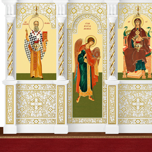 Иконостас деревянный резной "Владимирский" трехъярусный белый с золотом (патина), 690х620х40 см фото 6 Иконостас деревянный резной "Владимирский" трехъярусный белый с золотом (патина), 690х620х40 см фото 6