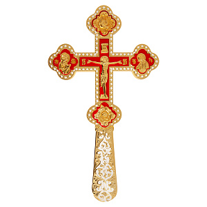 Крест напрестольный / требный, цинковый сплав, красная и белая эмаль, 16,7х29 см (металл)