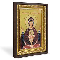 Икона Божией Матери "Неупиваемая Чаша", в широком багете, цвет "темный дуб", на холсте, с золочением