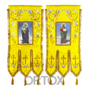 Хоругви вышитые желтые, габардин, 65х135 см, комплект, литография (габардин)