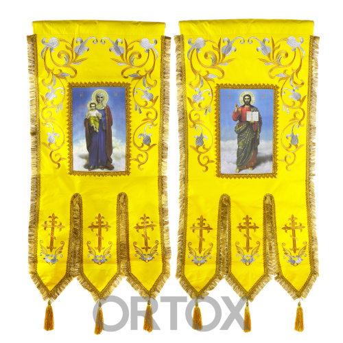Хоругви вышитые желтые, габардин, 65х135 см, комплект, литография