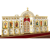Иконостас "Рождественский" двухъярусный белый с золотом (поталь), 848,5х456х53 см