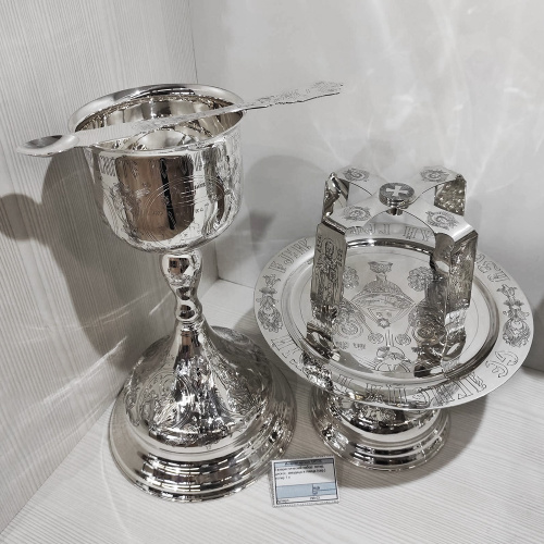 Евхаристический набор из 4 предметов №1, серебряный, ручная гравировка, оксидирование фото 11