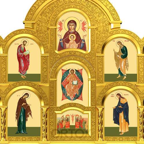 Иконостас "Владимирский" четырехъярусный, позолоченный, 690х730х45 см фото 8