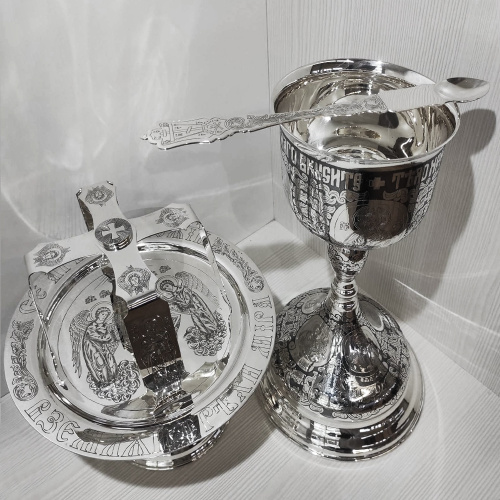 Евхаристический набор из 4 предметов №3, серебряный, гравировка, оксидирование фото 7