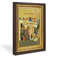Икона Введения во храм Пресвятой Богородицы, в широком багете, цвет "темный дуб", на холсте, с золочением