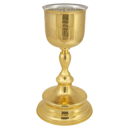 Потир на 1 л из ювелирного сплава с чашей из мельхиора в позолоте, 18х33 см