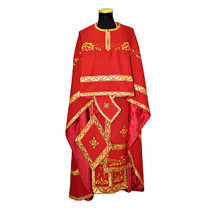 Греческое иерейское облачение вышитое красное, смесовая льняная ткань (машинная вышивка)