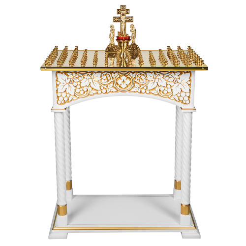 Панихидный стол на 70-100 свечей "Суздальский" белый с золотом (патина), колонны, резьба фото 8