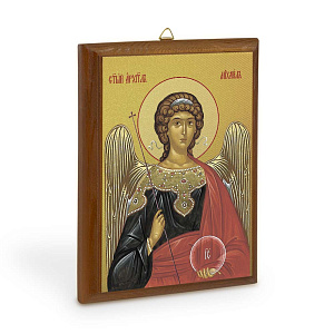 Икона Архангела Михаила на деревянной основе, цвет "кипарис", на холсте с золочением (9х12 см (под икону А7))