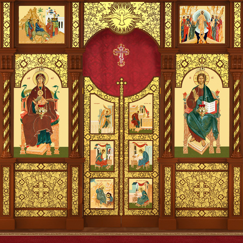 Иконостас деревянный резной "Владимирский" трехъярусный, цвет "кипарис" с золотом (поталь), 690х620х40 см фото 5 Иконостас деревянный резной "Владимирский" трехъярусный, цвет "кипарис" с золотом (поталь), 690х620х40 см фото 5