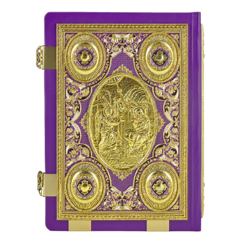 Евангелие напрестольное фиолетовое, оклад "под золото", кожа, эмаль, 24х31 см фото 6