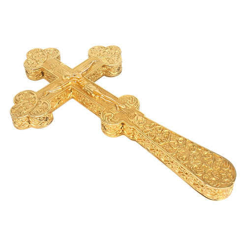 Крест напрестольный / требный из ювелирного сплава в позолоте, высота 20 см фото 3 Крест напрестольный / требный из ювелирного сплава в позолоте, высота 20 см фото 3