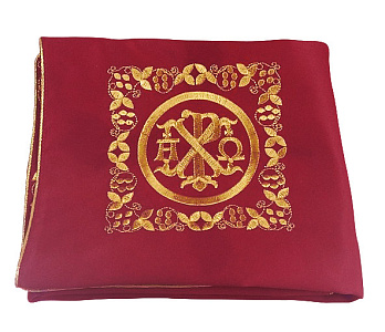 Илитон на престол бордовый из шелка с вышивкой Альфа-Омега, 80х70 см (машинная вышивка)