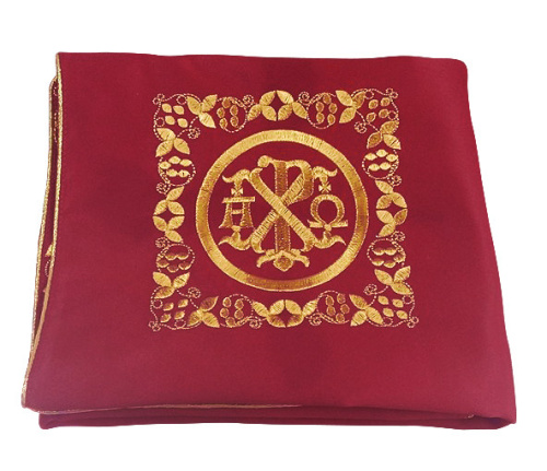 Илитон на престол бордовый из шелка с вышивкой Альфа-Омега, 80х70 см